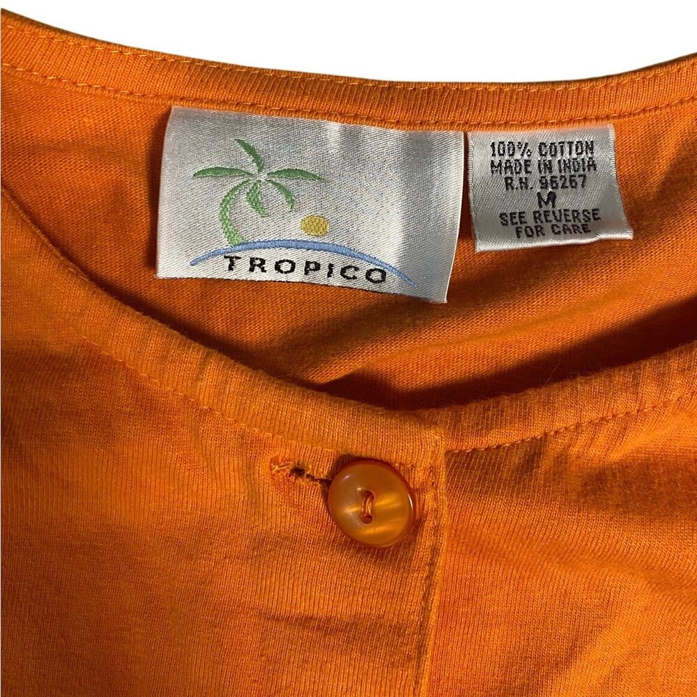 Vintage Tropico Orange Button-Front Shirt with Colorful Embroidered Cats Size M - Picture 2 of 4